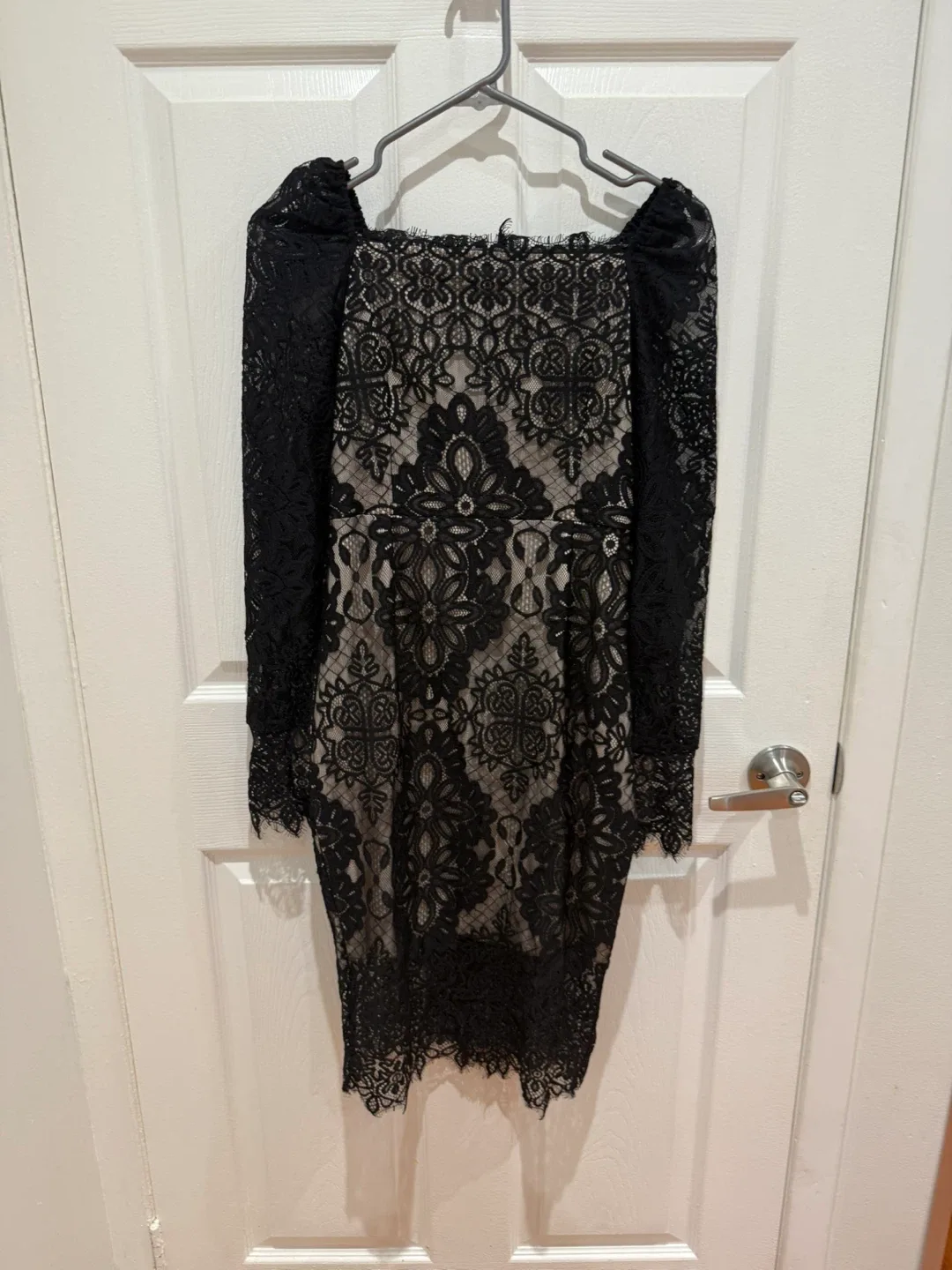 Black Lace Midi Dress with Long Sleeves