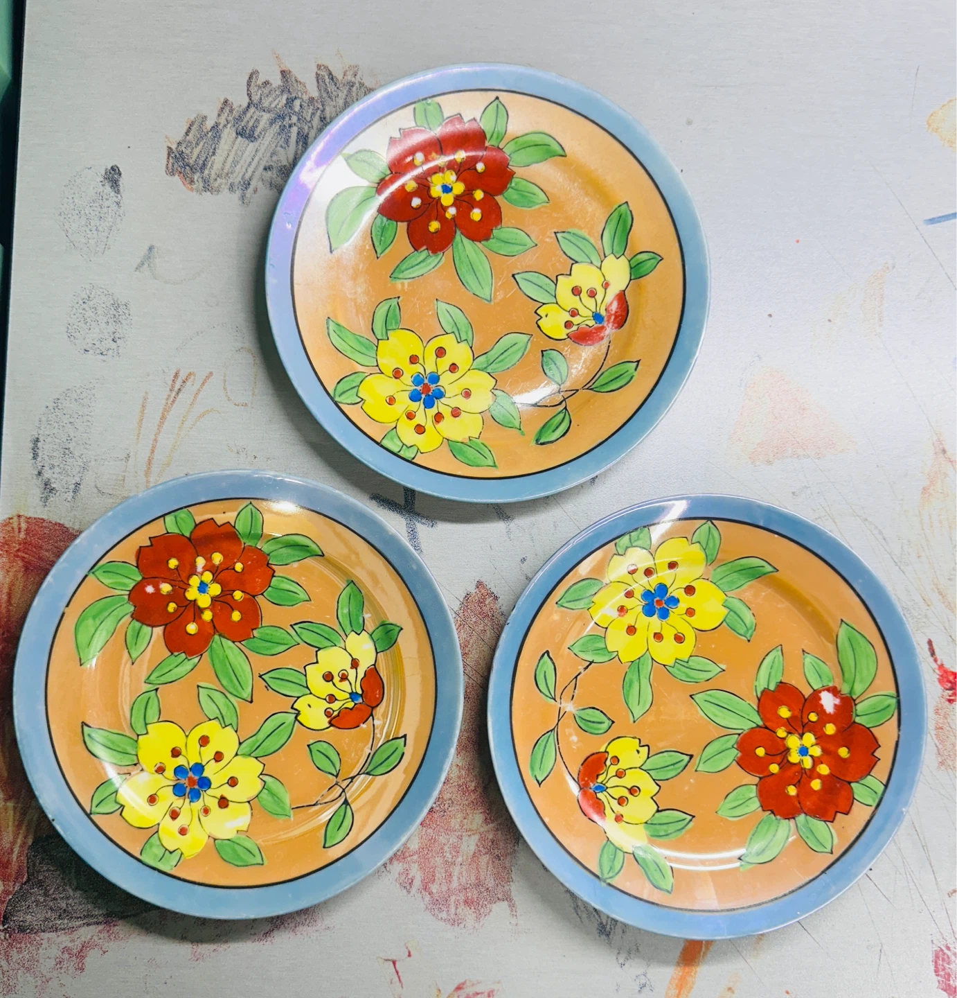 Vintage Lot of Japan Blue Floral Lusterware Salad Dessert Plates