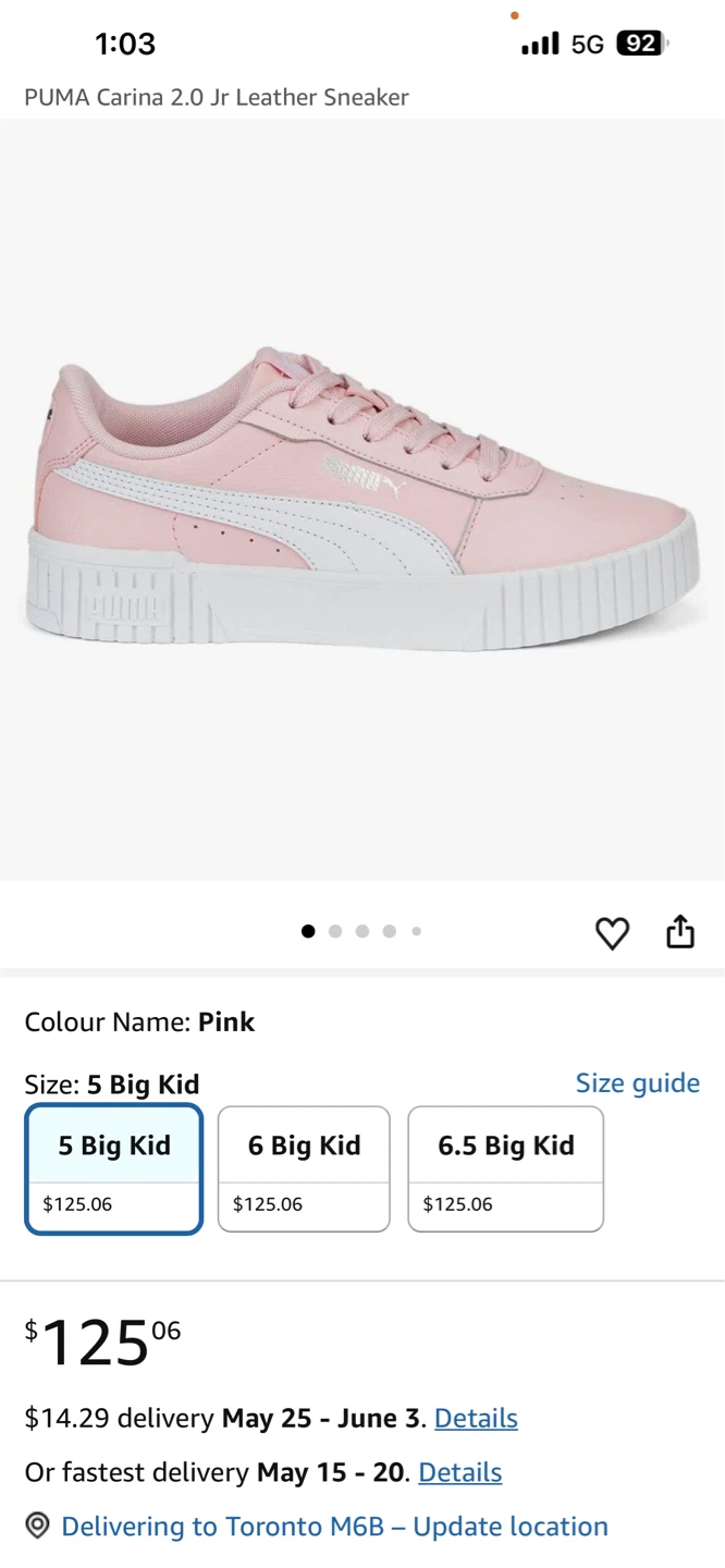 Puma Carina 2.0 Jr Leather Sneaker - Pink, Size 5 Big Kid - photo 2