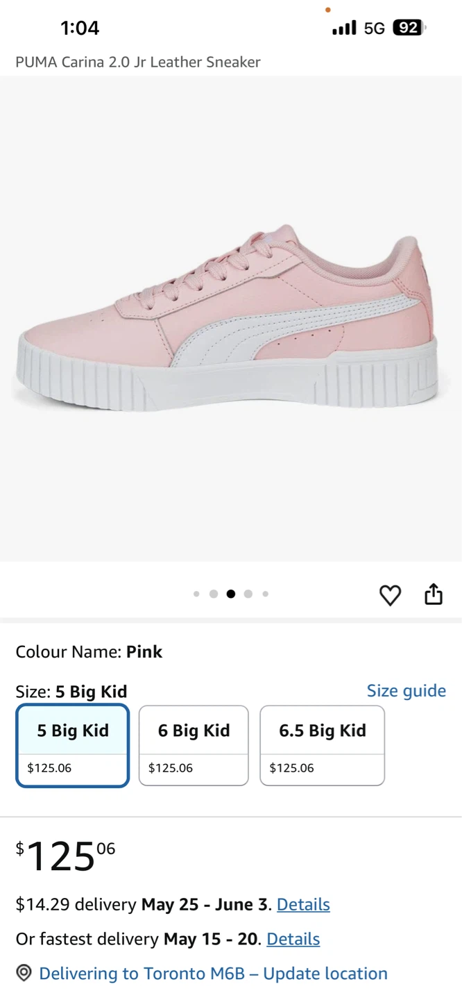 Puma Carina 2.0 Jr Leather Sneaker - Pink, Size 5 Big Kid - photo 4