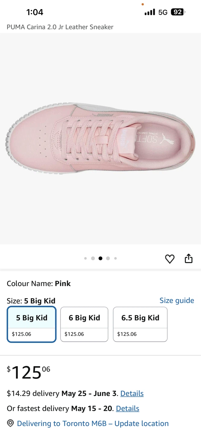 Puma Carina 2.0 Jr Leather Sneaker - Pink, Size 5 Big Kid - photo 3