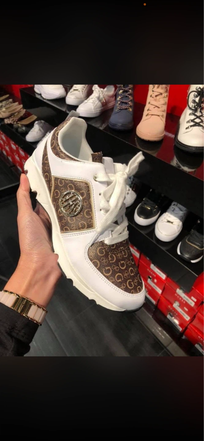 Guess Logo Print Sneakers - White/Brown - photo 4