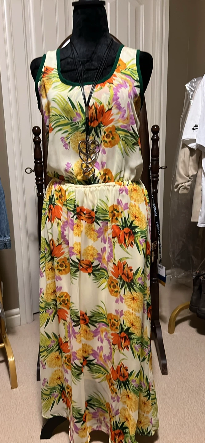 Floral Maxi Dress with Green Trim