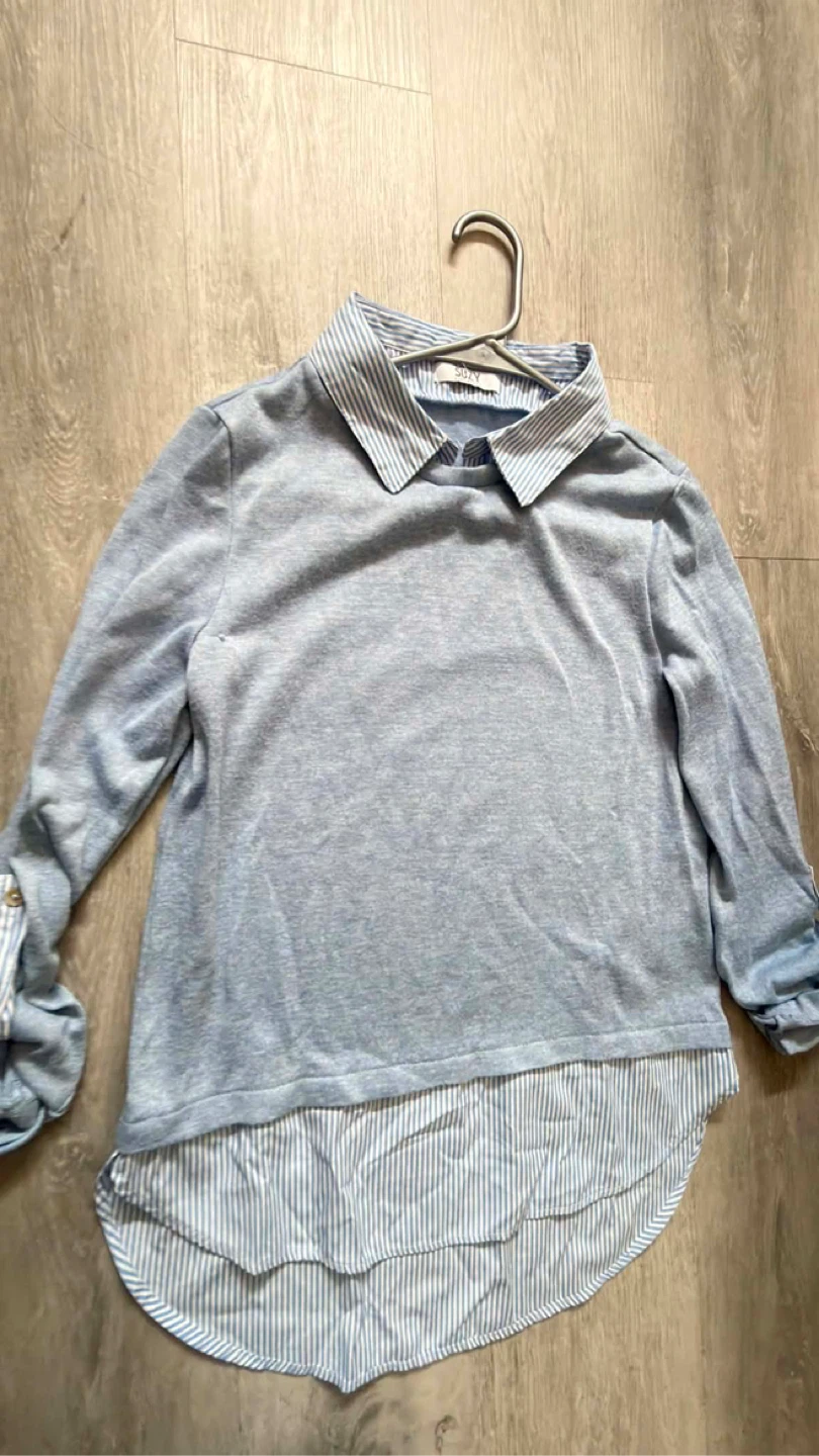 Suzy Women's Blue Striped Collar Sweater - photo 2