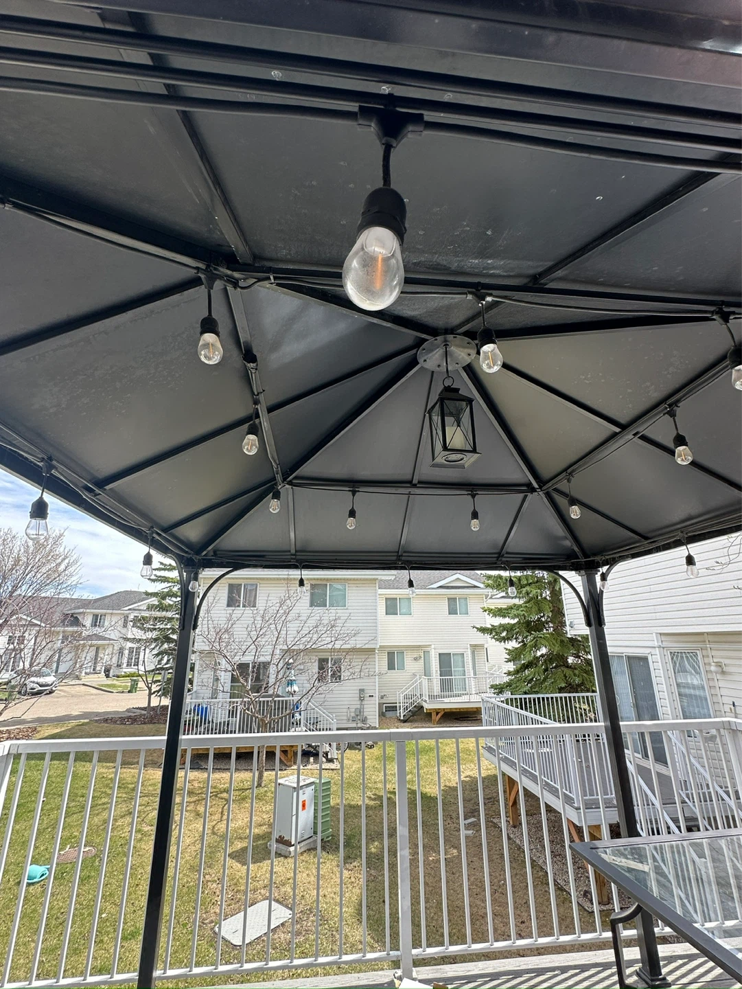 Outdoor Gazebo with String Lights and Lantern