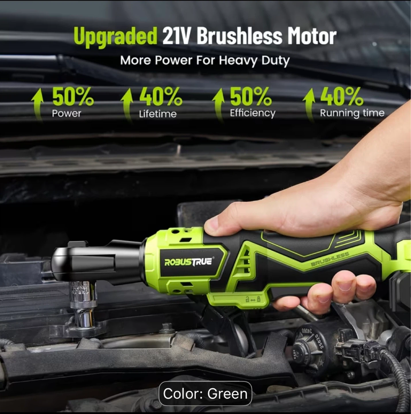 ROBUSTRUE 21V Cordless Power Ratchet Wrench Set with Case - photo 4
