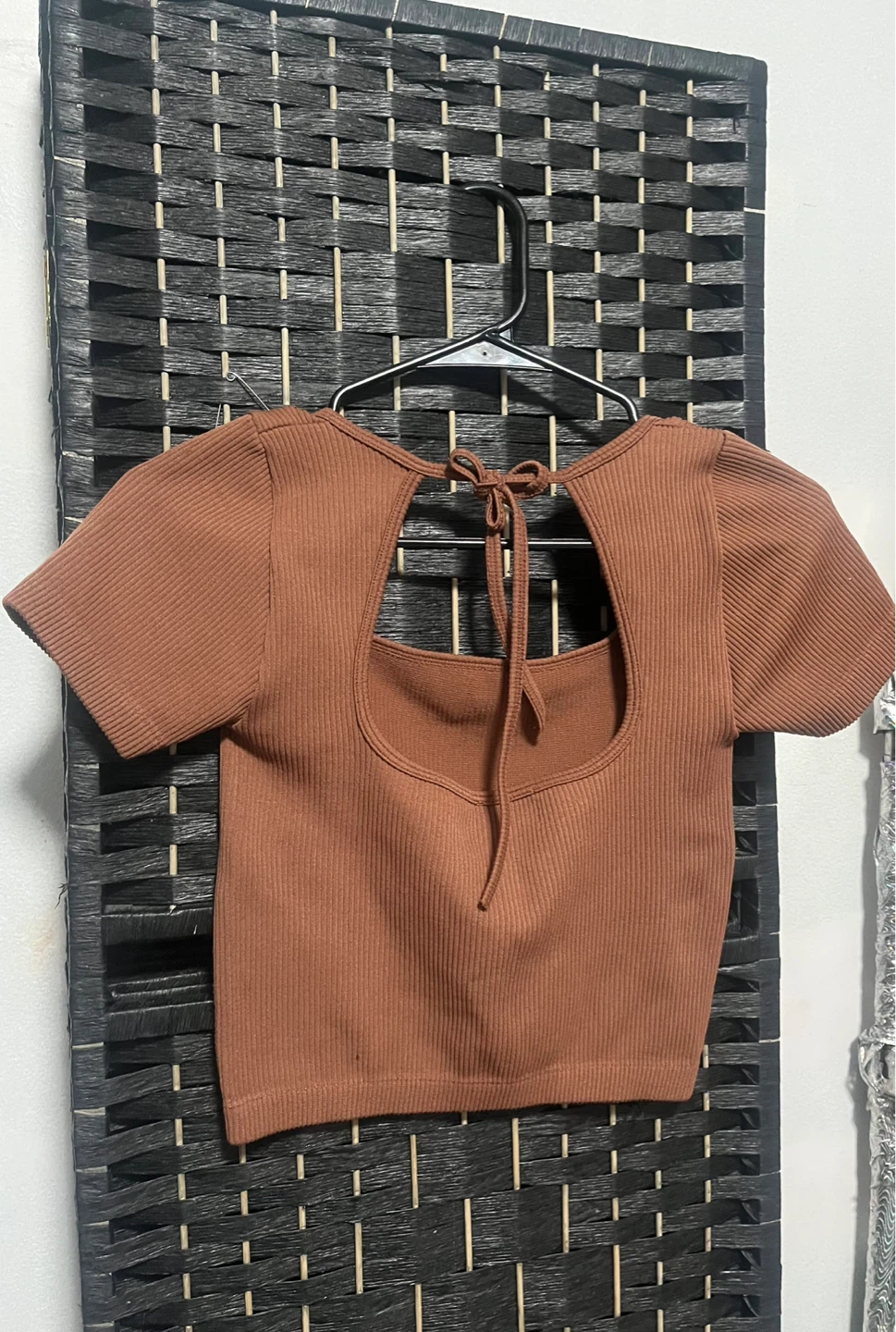 Brown Ribbed Square Neck Crop Top - photo 2