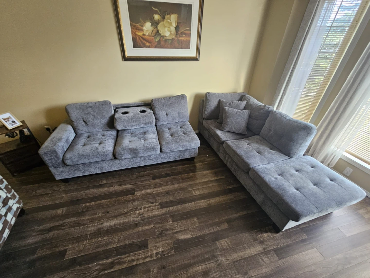 Grey Sectional Sofa with Chaise and Cup Holder - photo 2