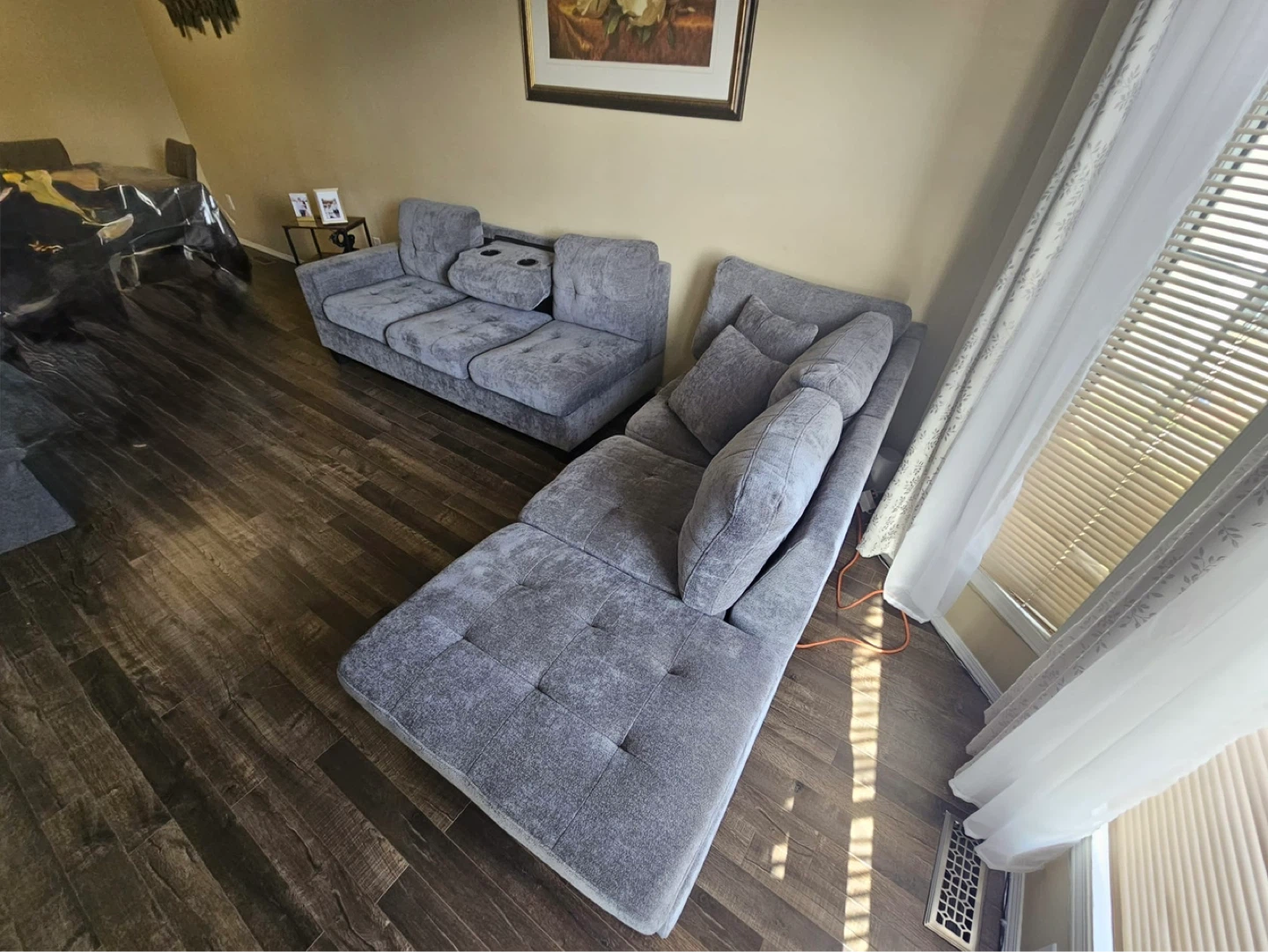 Grey Sectional Sofa with Chaise and Cup Holder - photo 3
