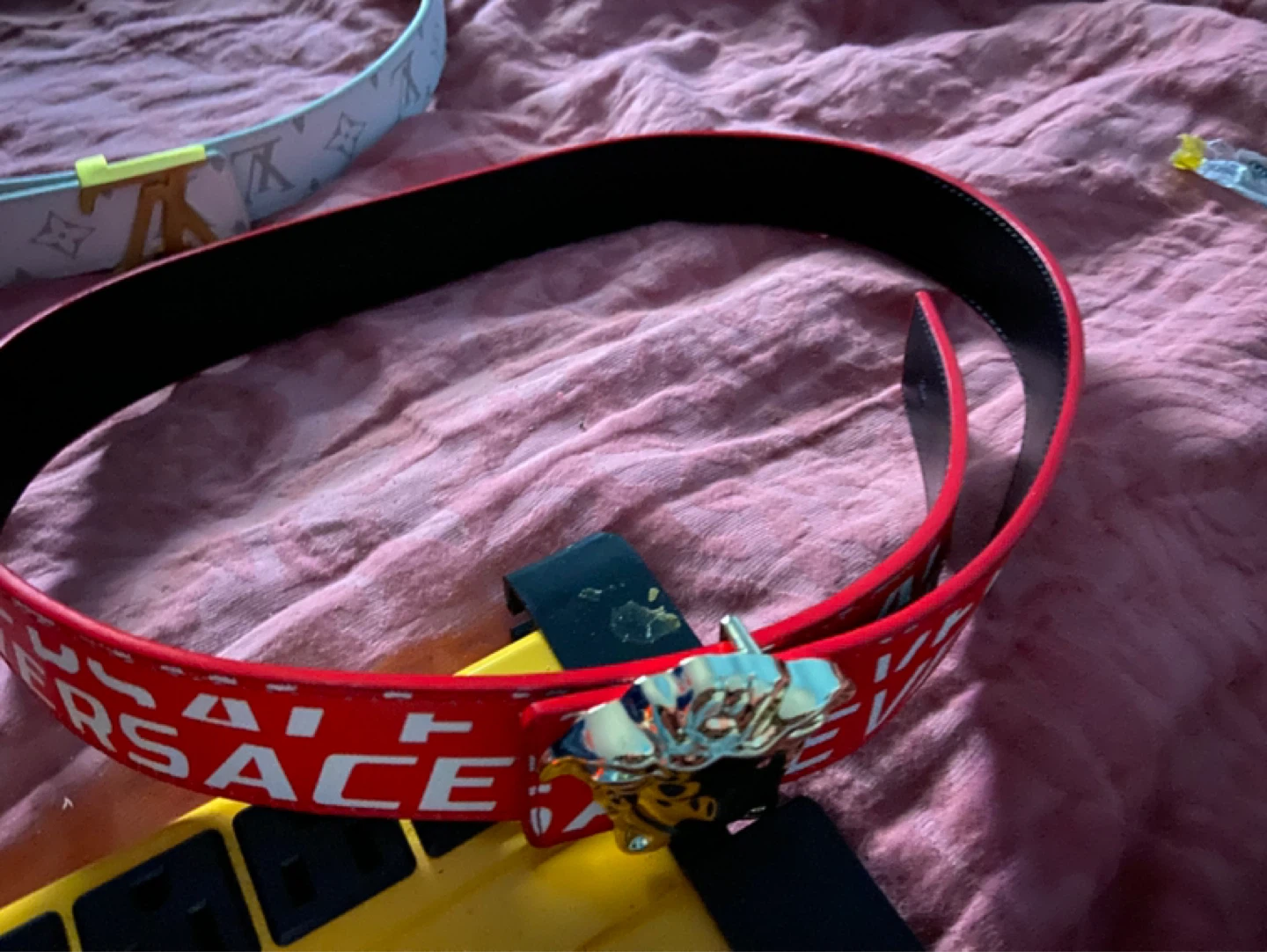 Versace Red Belt with Medusa Buckle