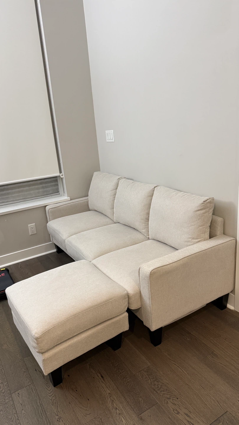 Beige Sofa with Ottoman + Storage｜Removable Washable Covers