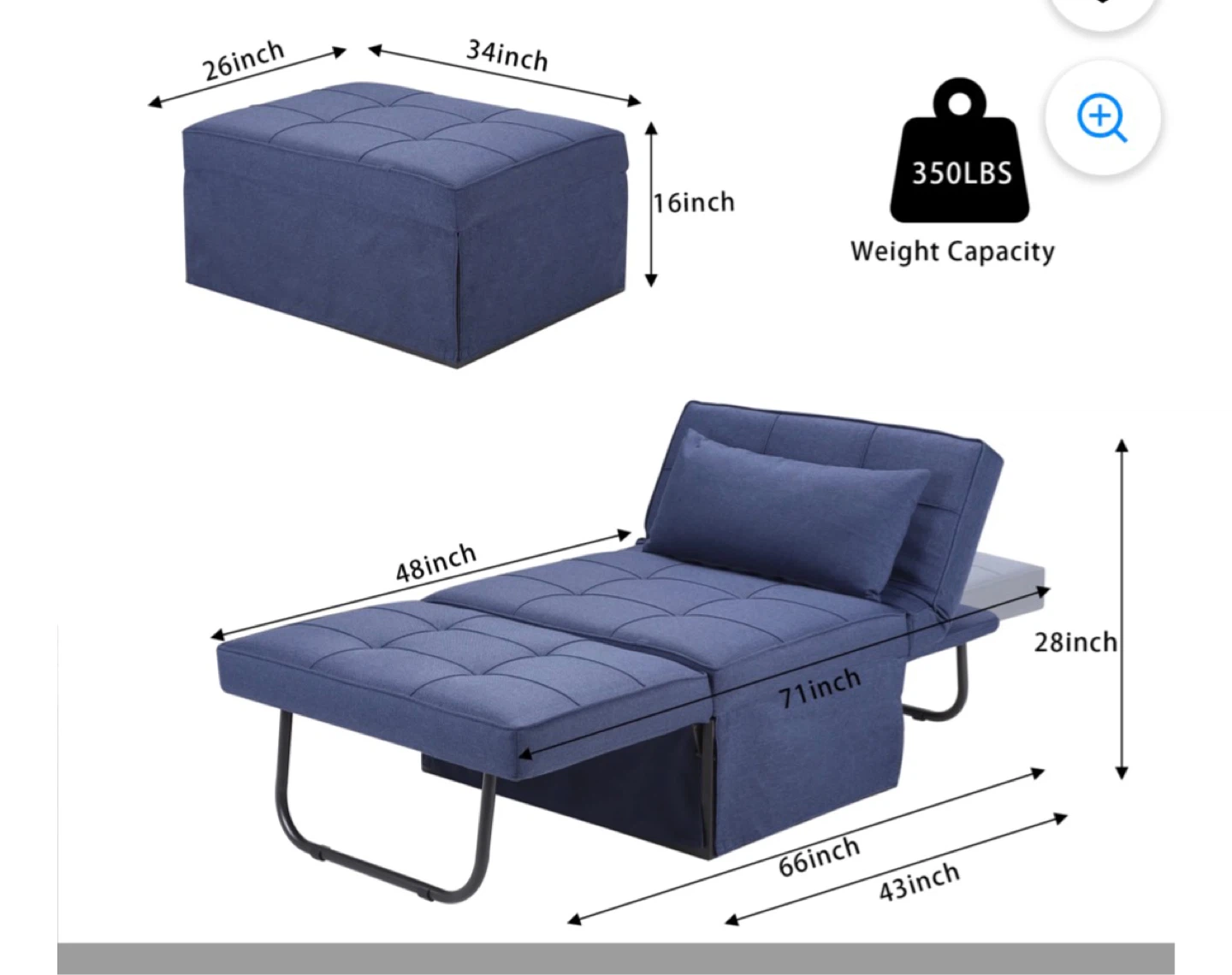 Convertible Sofa Bed with Ottoman - photo 3