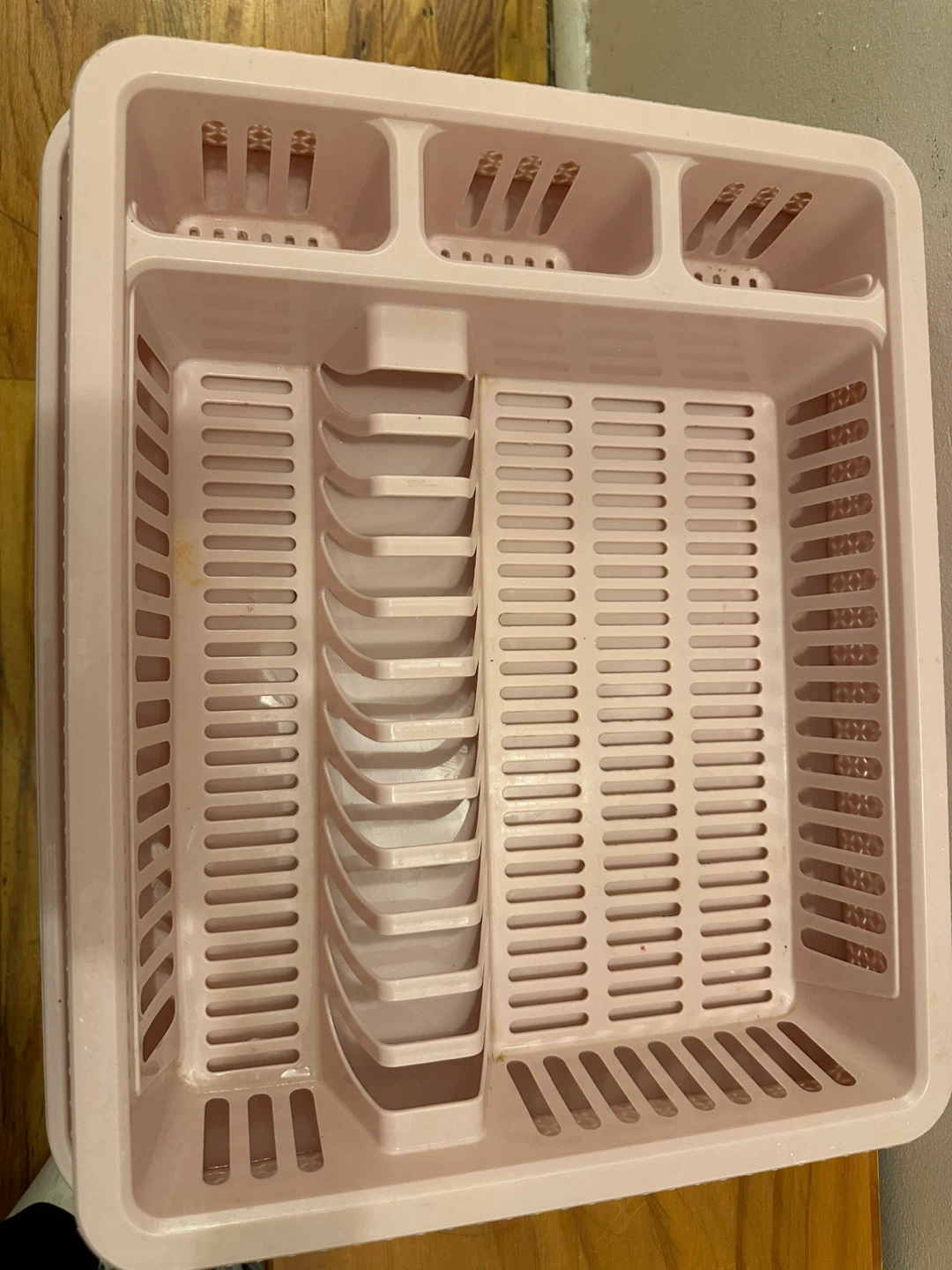 Pink Plastic Dish Drying Rack with Utensil Holder