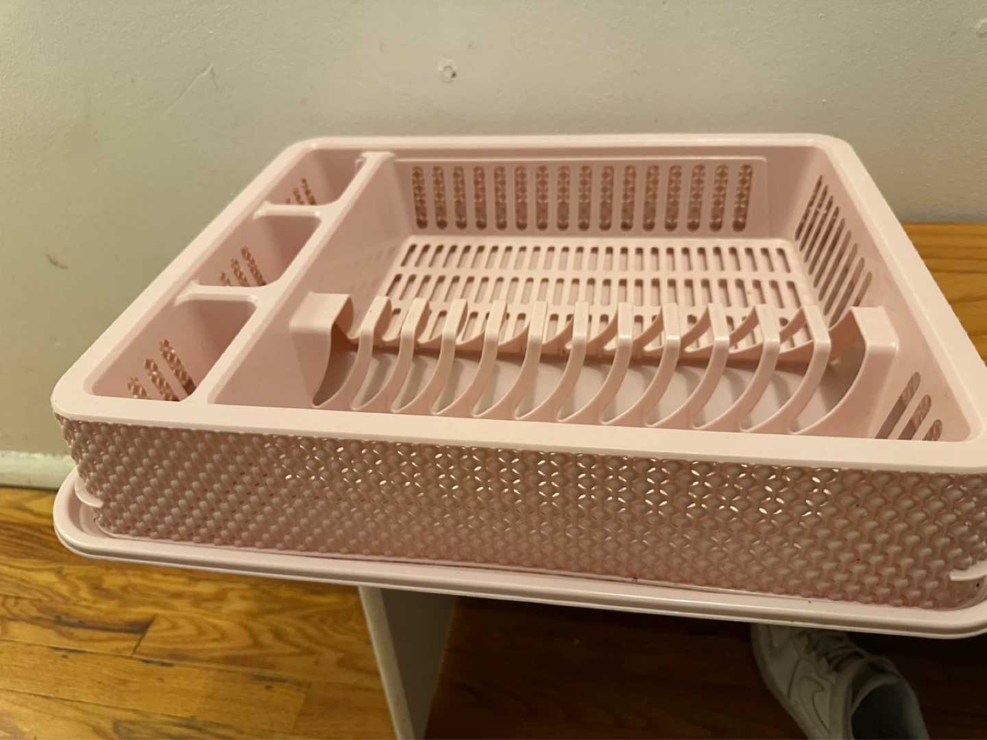 Pink Plastic Dish Drying Rack with Utensil Holder - photo 2