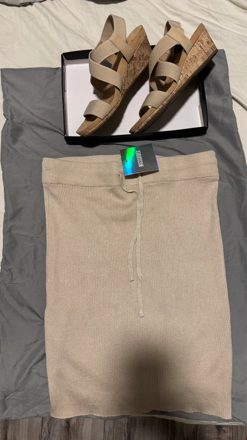 Naturalizer Tan Wedge Sandals & brand new Missguided skirt