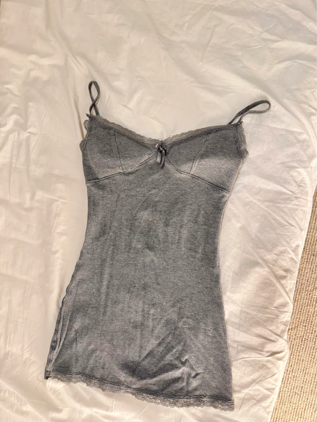Grey Lace Trim Cami Tank Top/Dress