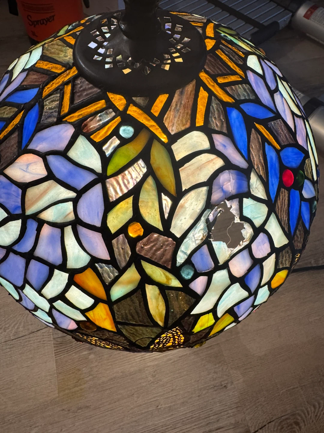 Stained Glass Table Lamp with Butterfly and Floral Design - photo 4