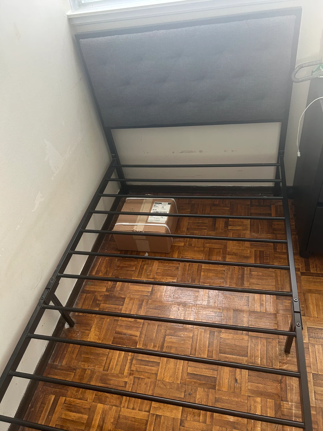 Grey Upholstered Headboard Metal Bed Frame