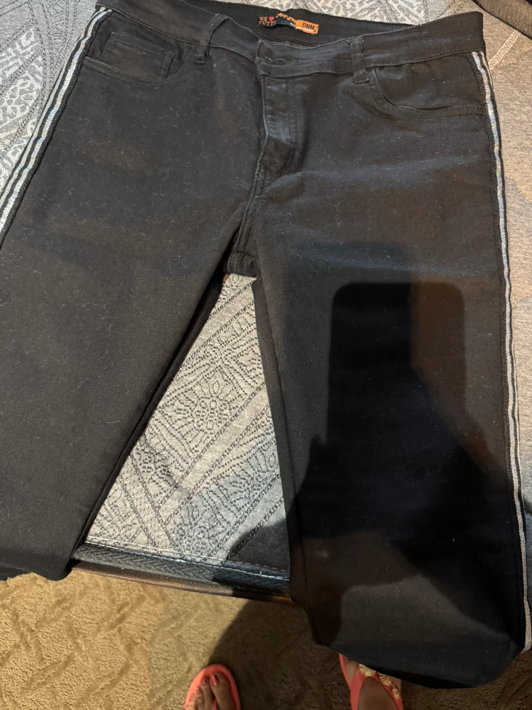 DNM Womens Fashion Black Pants with Silver Striped Side Detail