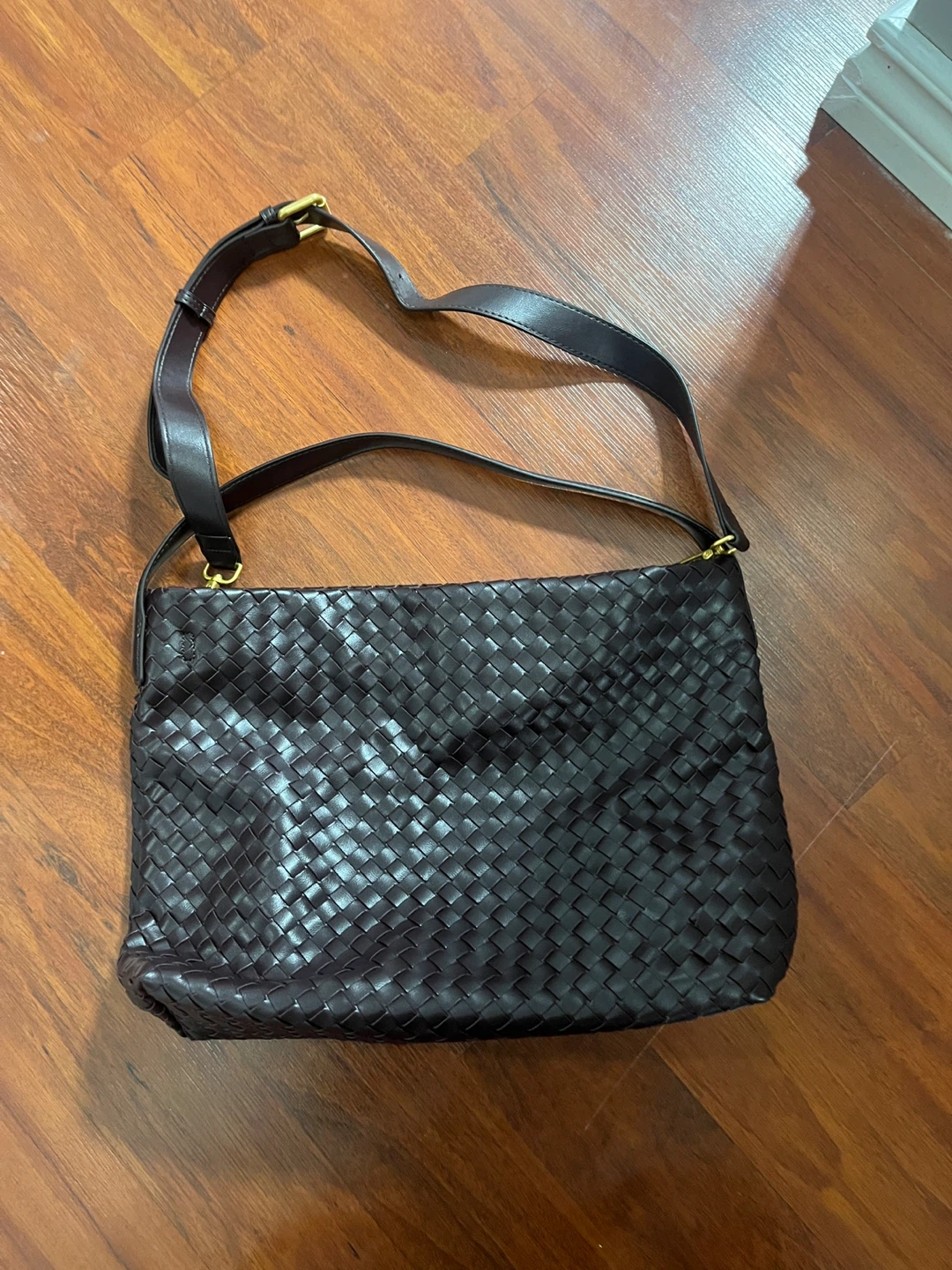 Dark Brown Woven Leather Shoulder Bag - photo 2