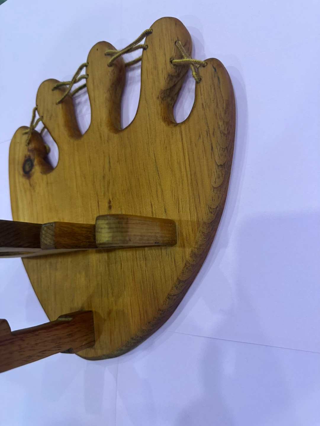 Vintage Handmade Wooden Baseball Wall Rack Shelf - photo 4