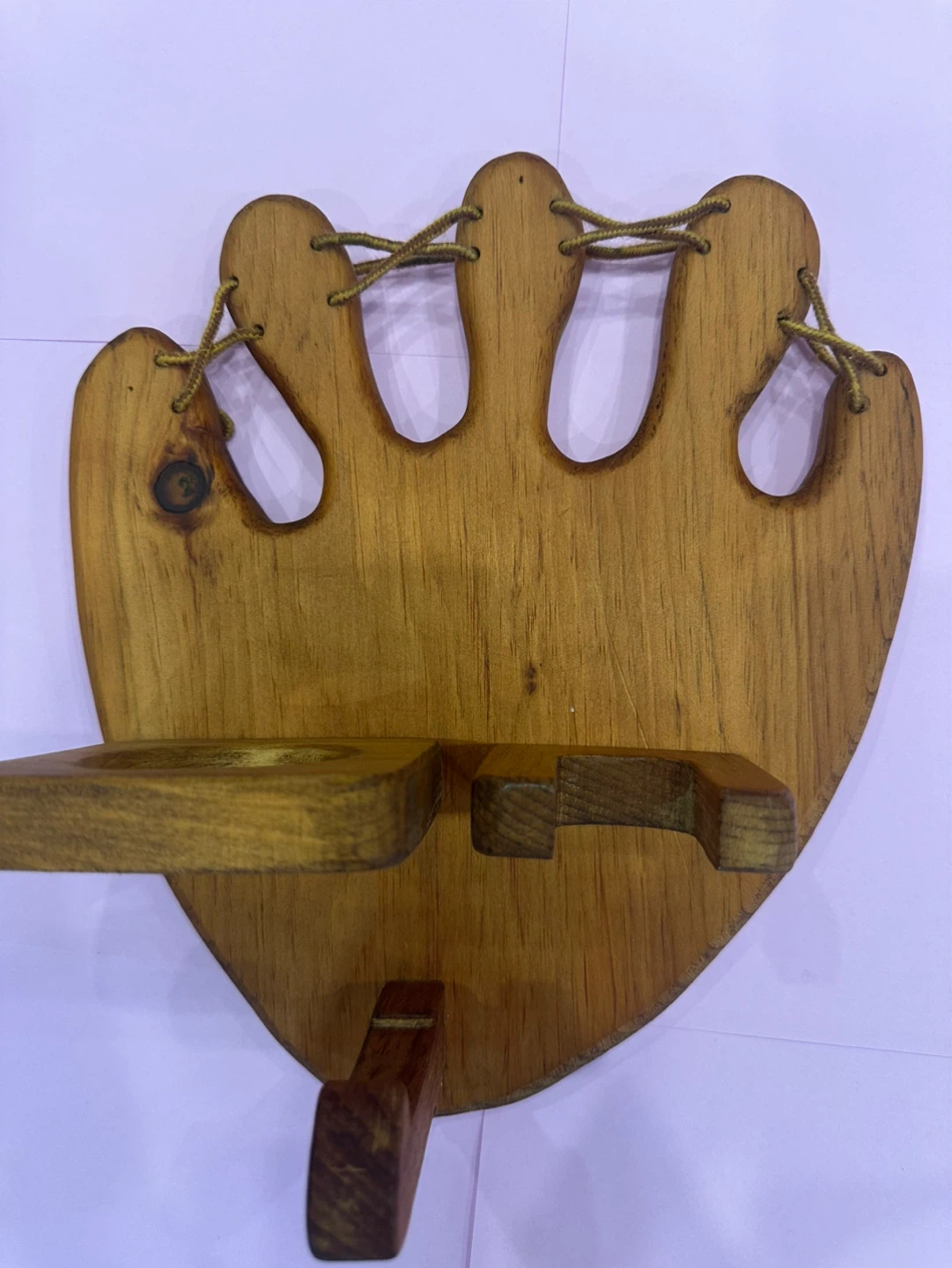 Vintage Handmade Wooden Baseball Wall Rack Shelf - photo 3