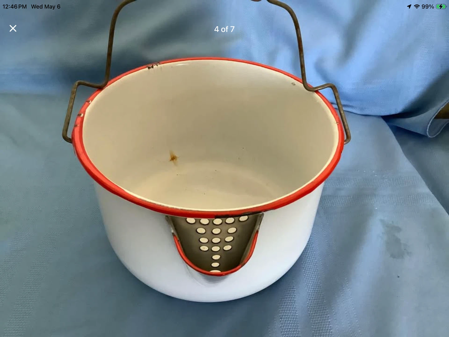 Rare Vtg Red & White Enamel Pasta Pot 🐞 - photo 4