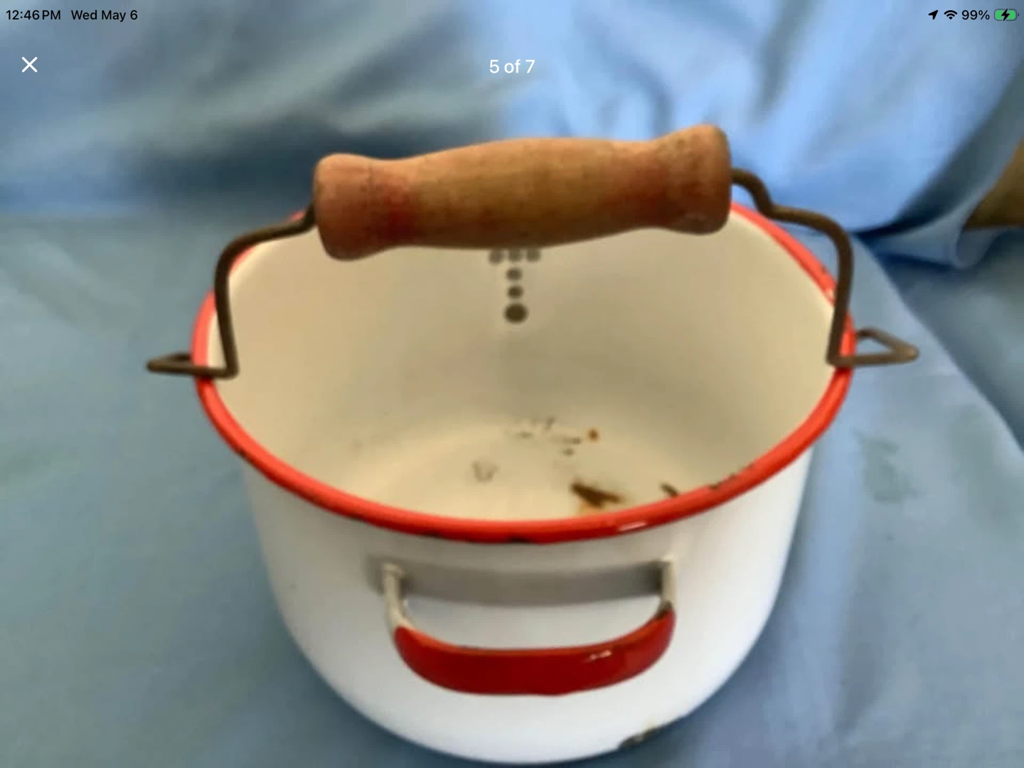 Rare Vtg Red & White Enamel Pasta Pot 🐞 - photo 5