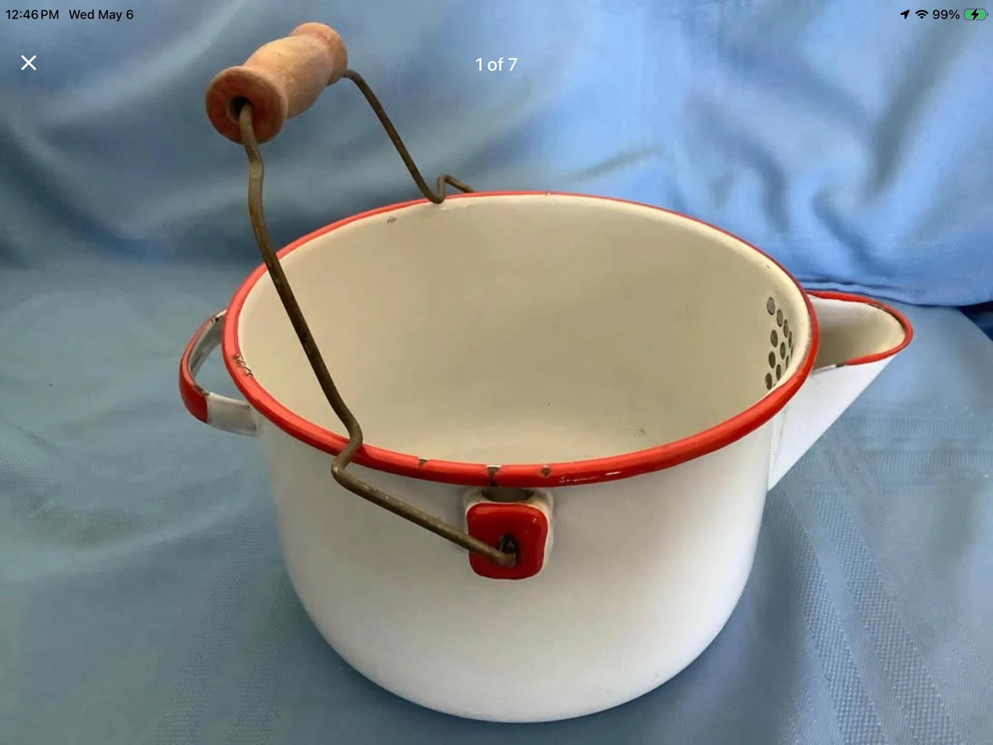 Rare Vtg Red & White Enamel Pasta Pot 🐞