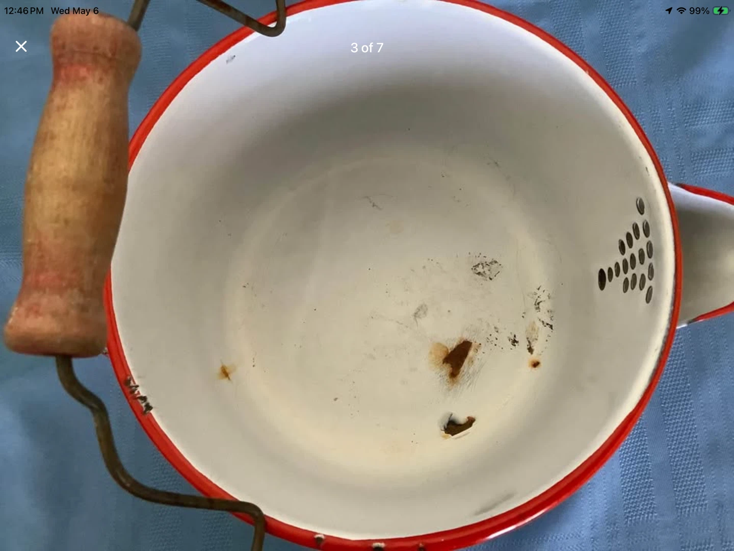 Rare Vtg Red & White Enamel Pasta Pot 🐞 - photo 3