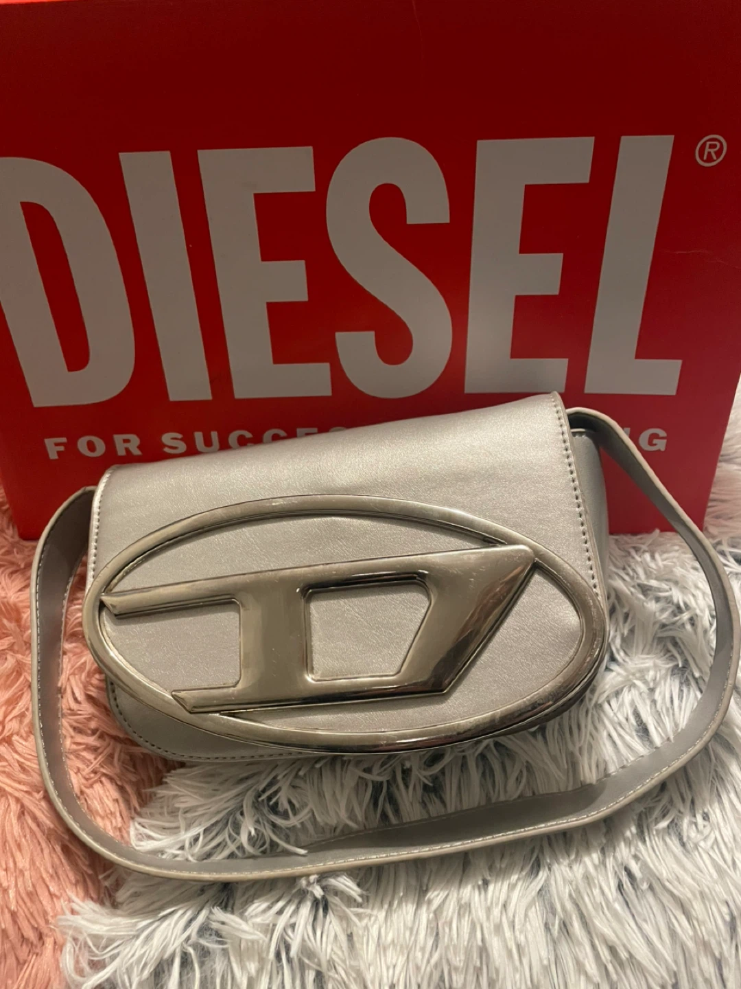Diesel Silver Shoulder Bag with Large D Logo