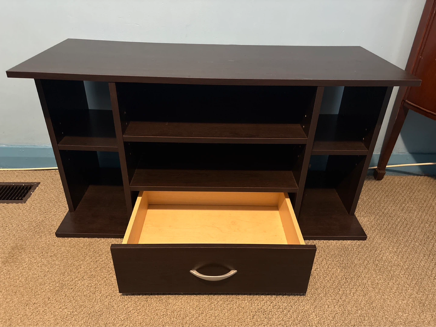 Wooden TV Stand with Drawer and Adjustable Shelves