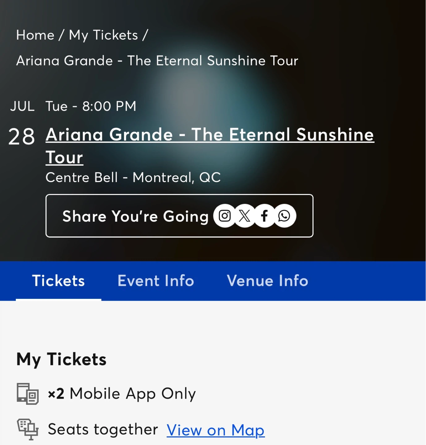 2 Billets Ariana Grande - The Eternal Sunshine Tour - photo 2