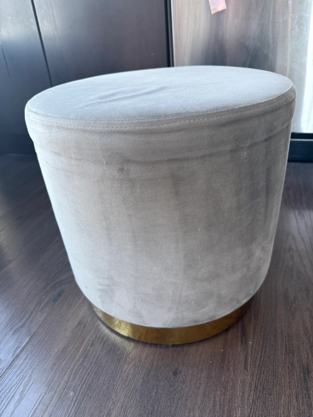 Grey Velvet Ottoman with Gold Base - photo 3