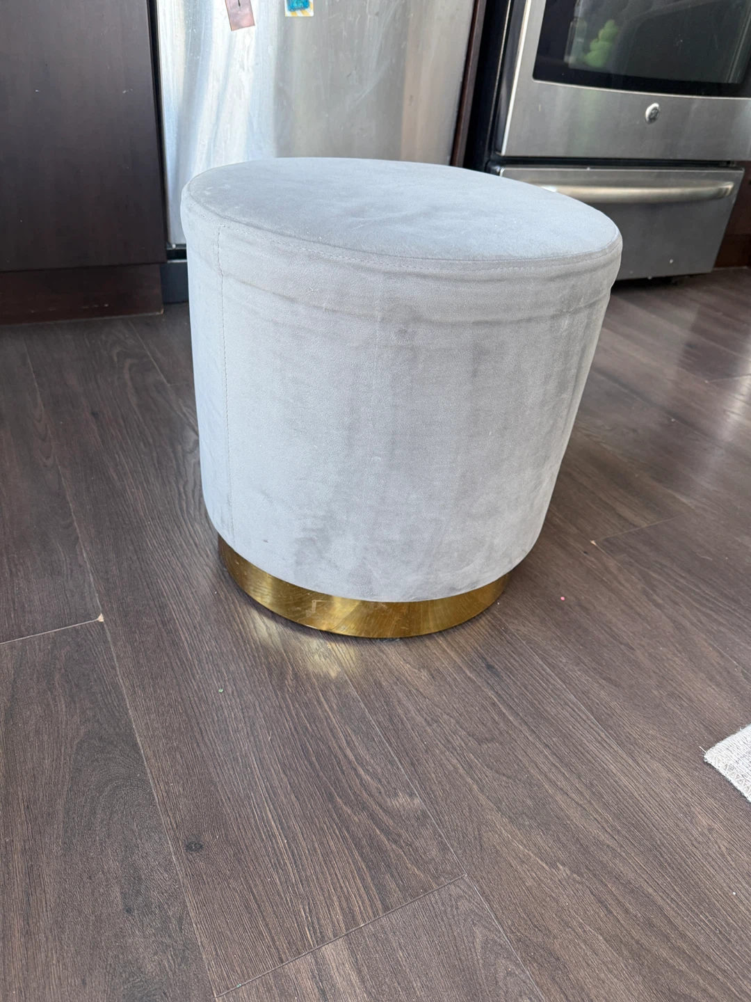 Grey Velvet Ottoman with Gold Base - photo 4