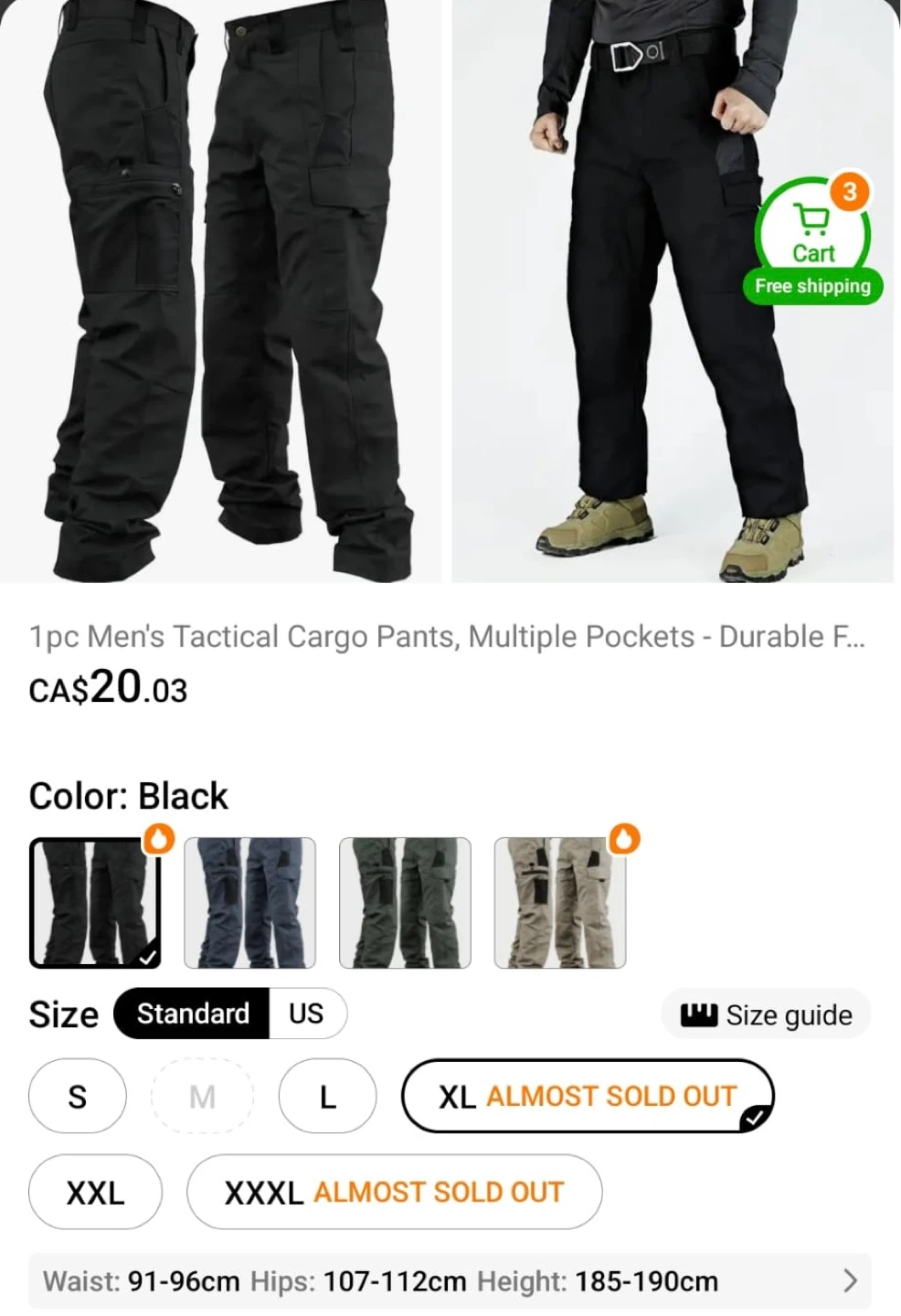 Men's Black Tactical Cargo Pants - Multiple Pockets