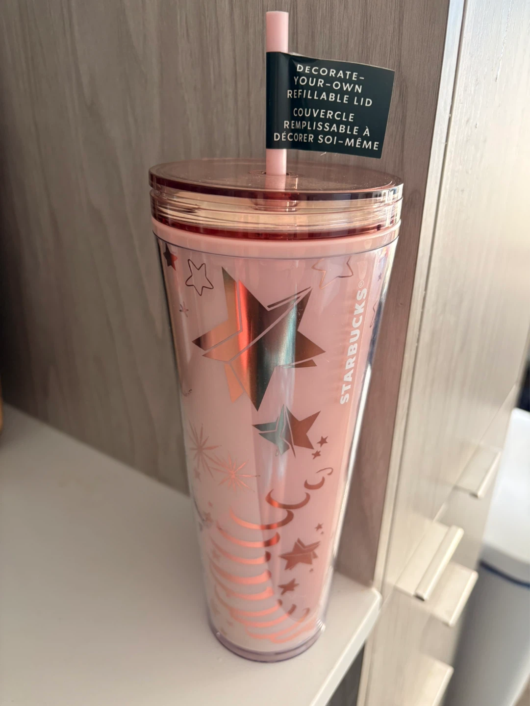 Starbucks Pink Moon & Stars Tumbler with Straw