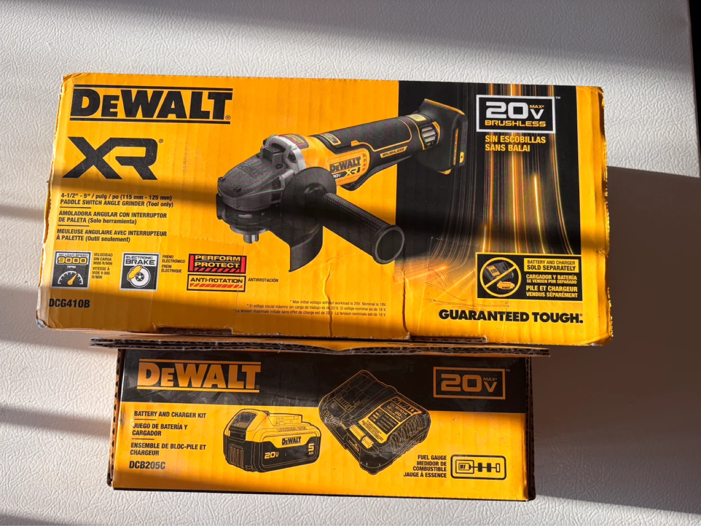 DeWalt 20V Max XR grinder and battery with charger