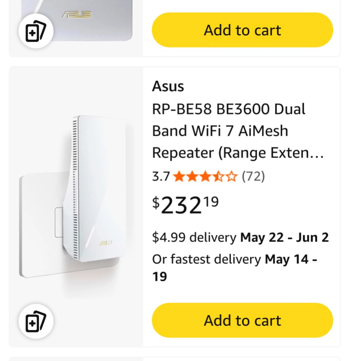 ASUS RP-BE58 BE3600 Dual Band WiFi 7 AiMesh Repeater