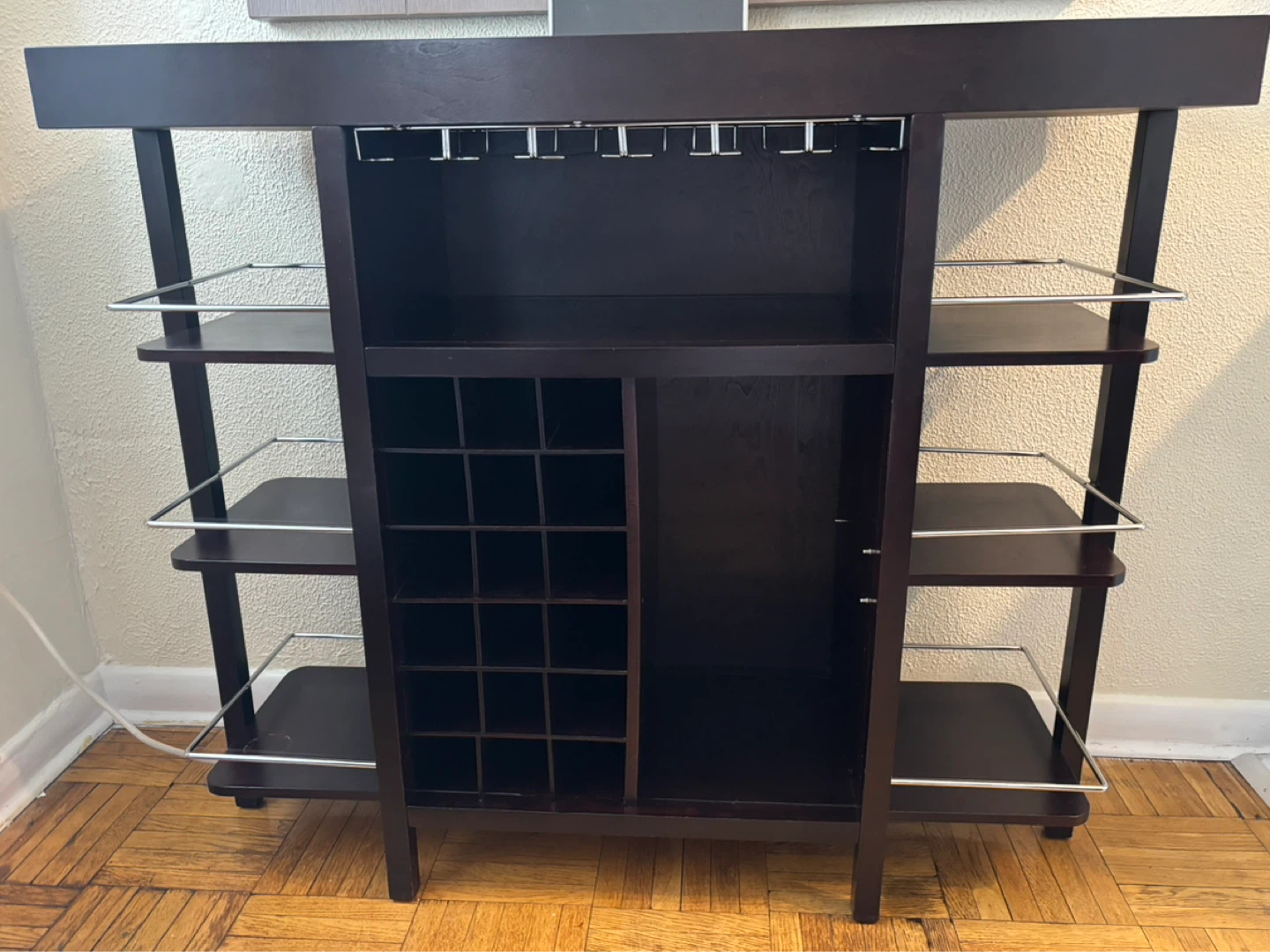 Dark Wood Bar Cart with Wine Rack - photo 2