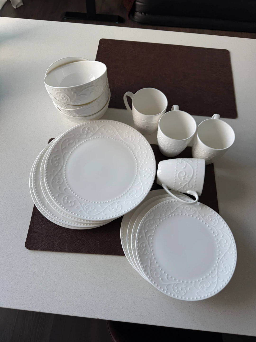 White Embossed Dinnerware Set