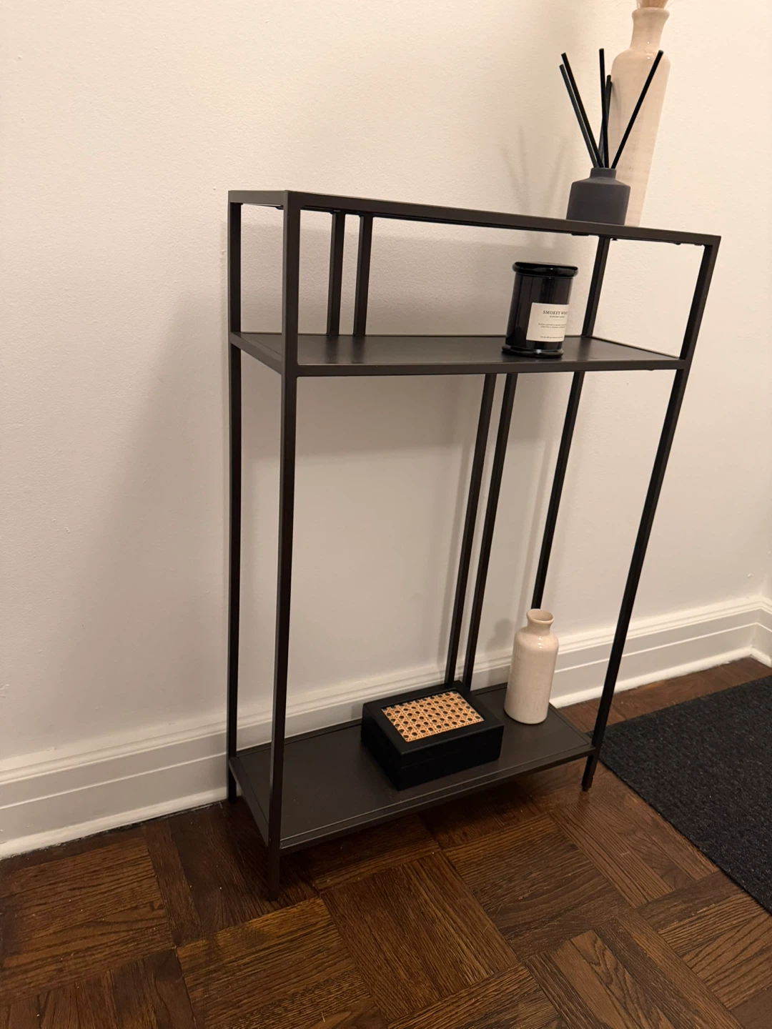 Black metal console table with two shelves - photo 2