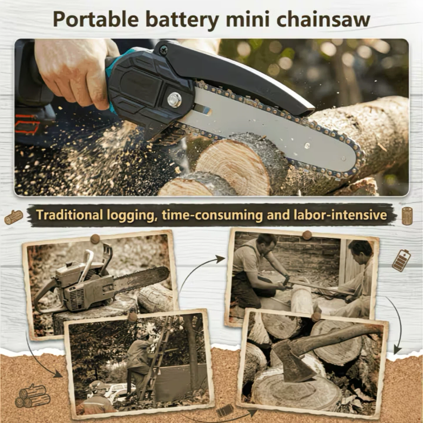 Portable Mini Chainsaw with 2 Batteries - photo 5