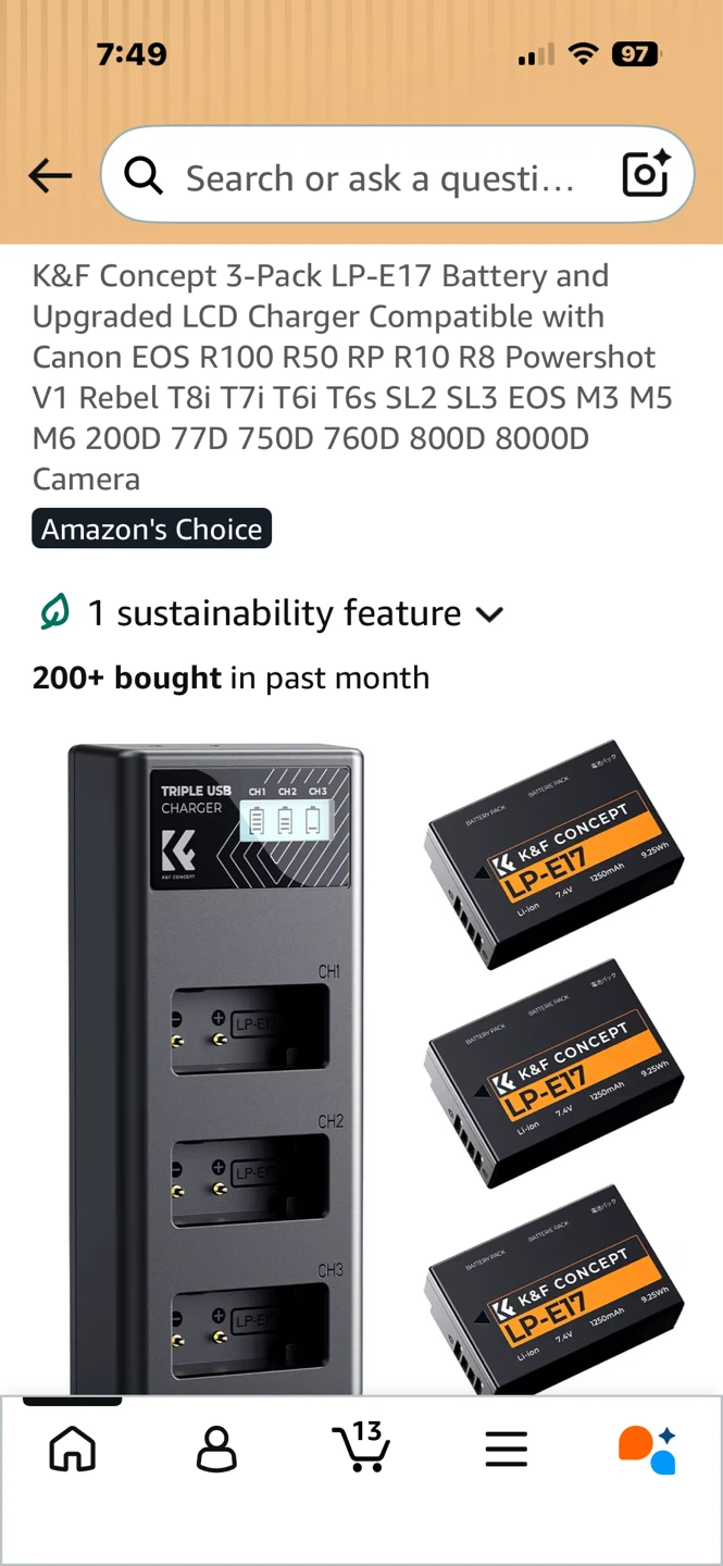 K&F Concept 3-Pack LP-E17 Battery and Charger - photo 2