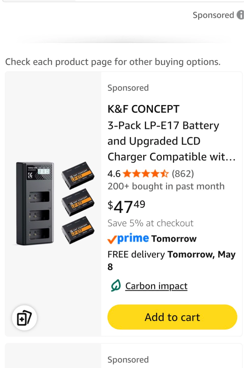 K&F Concept 3-Pack LP-E17 Battery and Charger