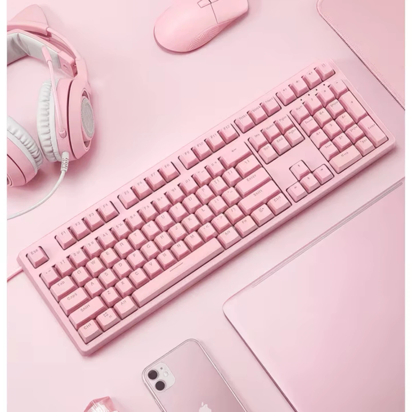 AUKEY Pink Mechanical Keyboard with Blue Switches