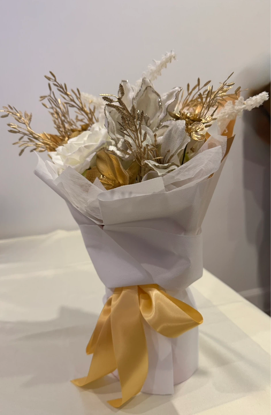 White and Gold Artificial Flower Bouquet