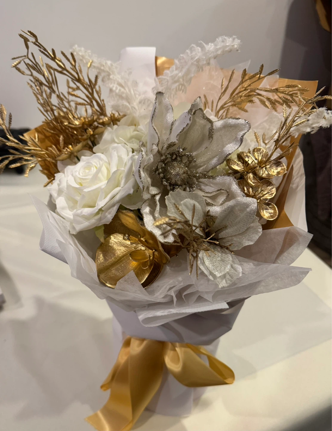 White and Gold Artificial Flower Bouquet - photo 2