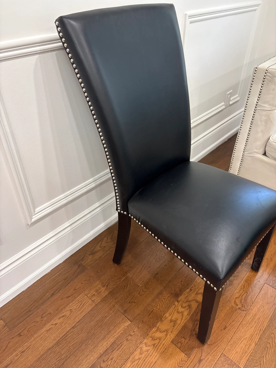 Black Faux Leather Dining Chair with Nailhead Trim - photo 2