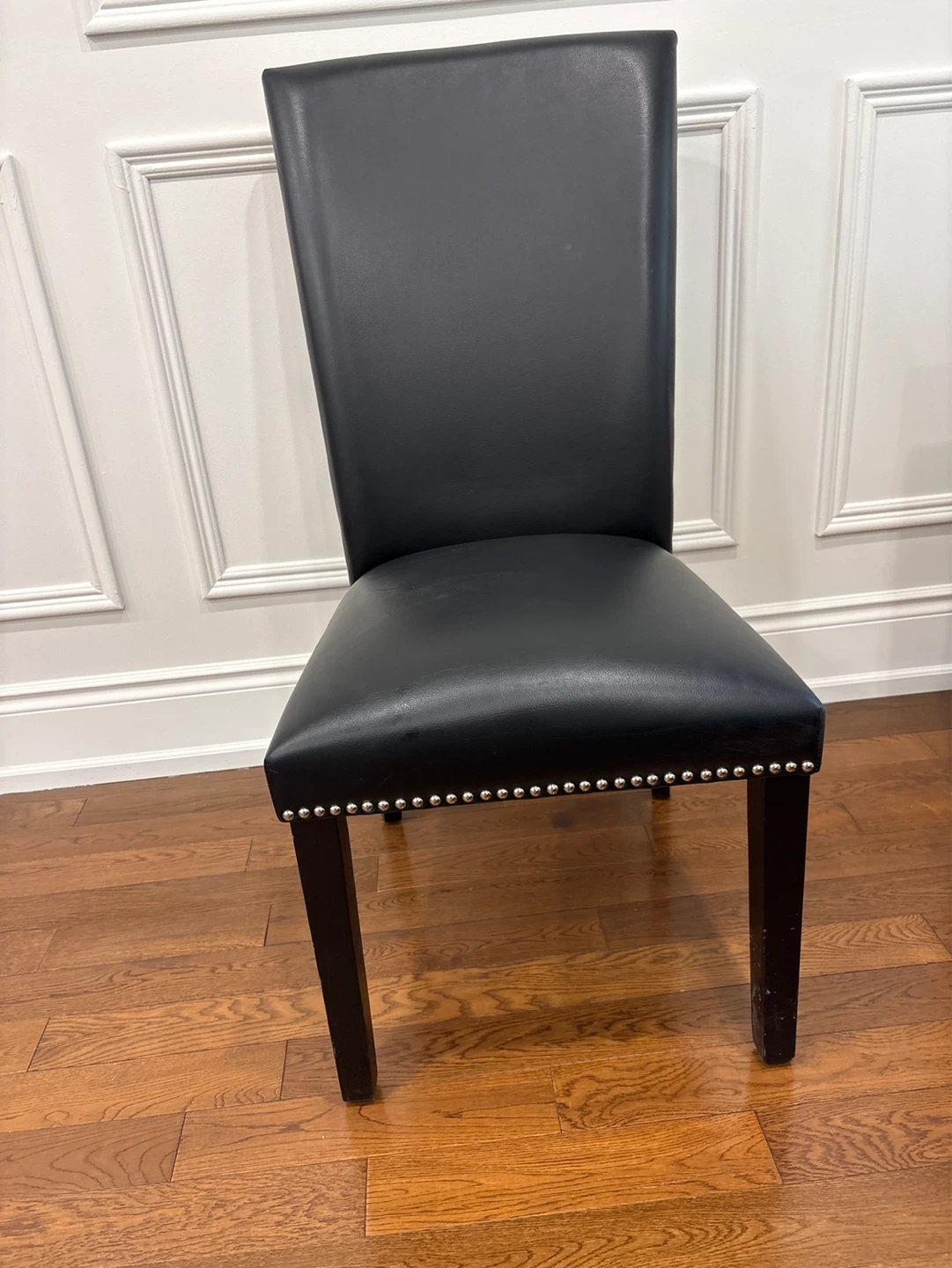 Black Faux Leather Dining Chair with Nailhead Trim